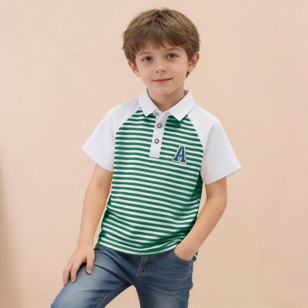 Blusa y camisa de manga corta con cuello vuelto para niños, camisa informal de manga corta con botones y solapa estampada para niños y niñas, parte superior de poliéster para niños