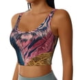 thumbnail image 2 of Fotbe Pink Tiger Gold Leaves Pattern Womens' Sports Bra Longline Wirefree Padded with Medium Support Sports Moisture-Wicking Workou Vest,Tank Top-Large, 2 of 7
