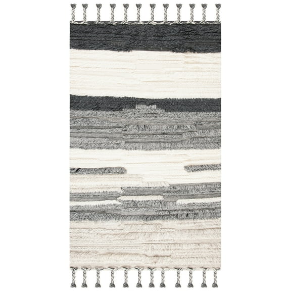 SAFAVIEH Kenya Adrasteia Striped Wool Area Rug, Ivory/Grey, 3' x 5'