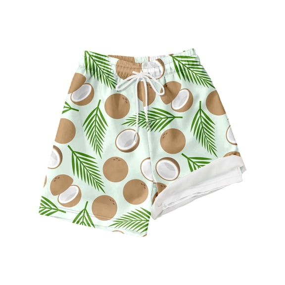 Bainana Shorts For Boys Child Coconut Print Elastic Waist Straight Leg Shorty Leisure Soft Kids Summer Beach Wear 10-12 Years Light Green