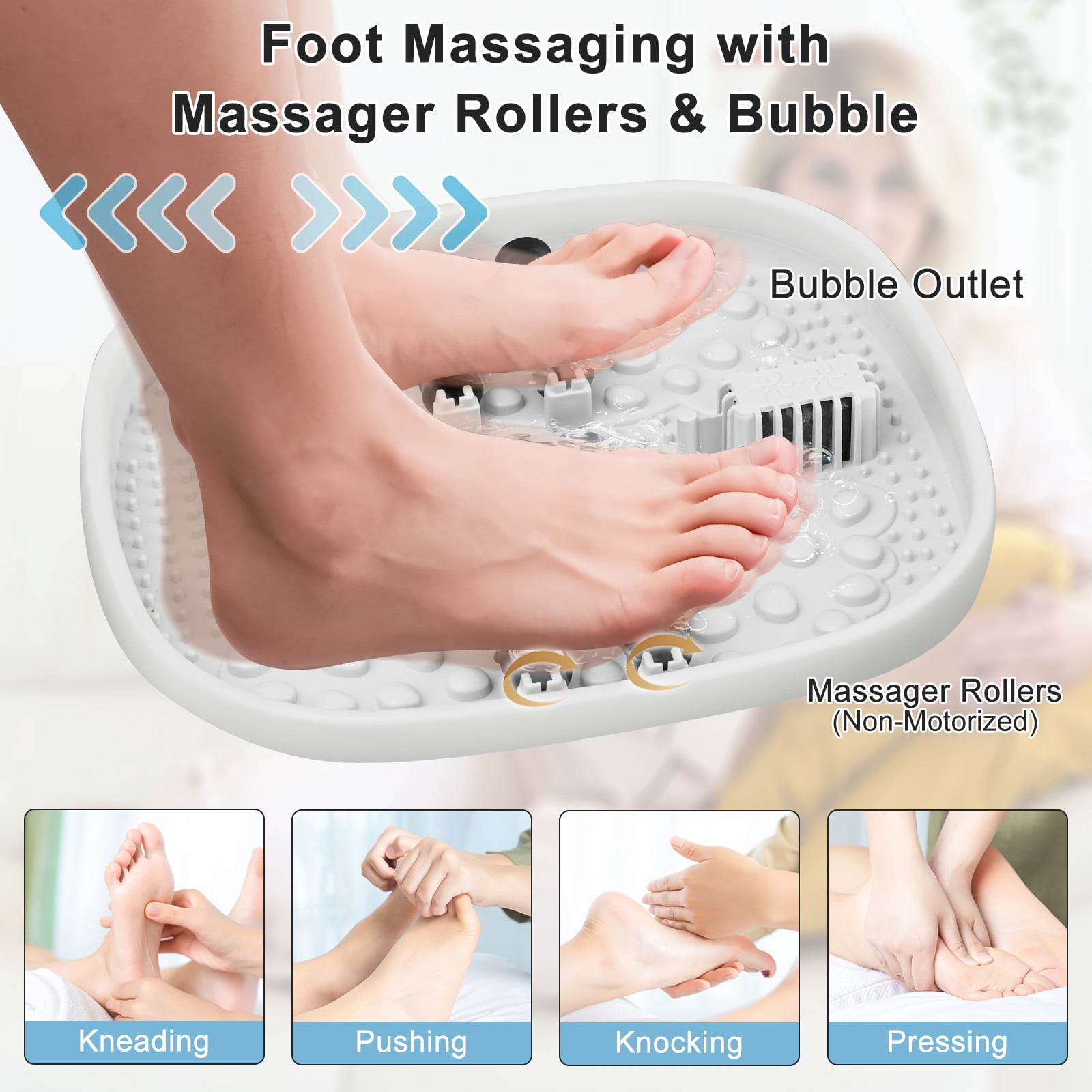 UNIFULL Foot Spa Bath with Heat and Temperature Control, Massager Roller, Bubble, Remote Control, Pedicure Kit, Red Light, Large Heating Foot Bath-White