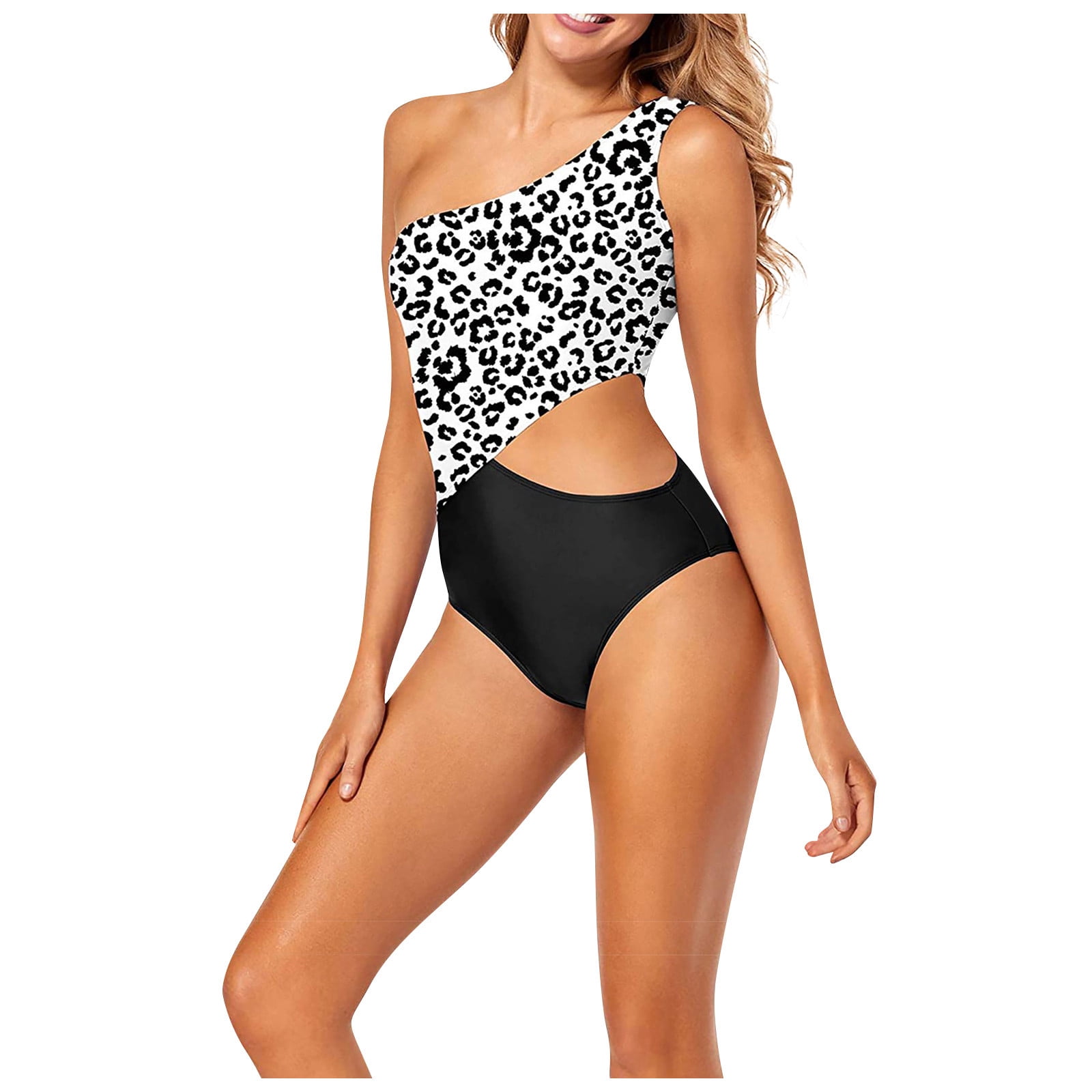 one shoulder leopard print swimsuit