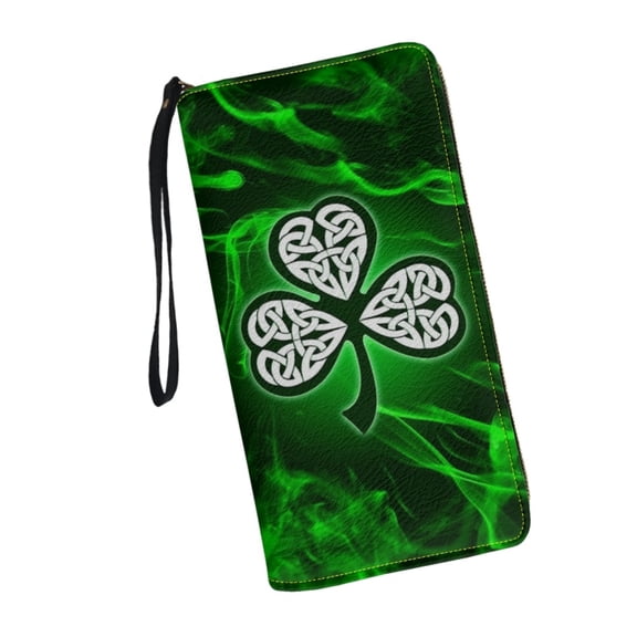 Irish Shamrock Wallet for Womens RFID Blocking PU Leather Zipper Around Wallets Clutch Wristlets Travel Long Purse