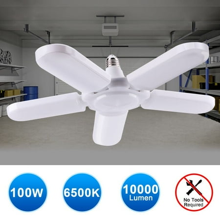 

BALORAY 100W LED Garage light with 5 Adjustable Wings Bulbs for Ceiling Light Car Lightning Compatible with E26 Connector for Home Workshop Deformable Lamp Light Garage for Factory Basement Warehouse
