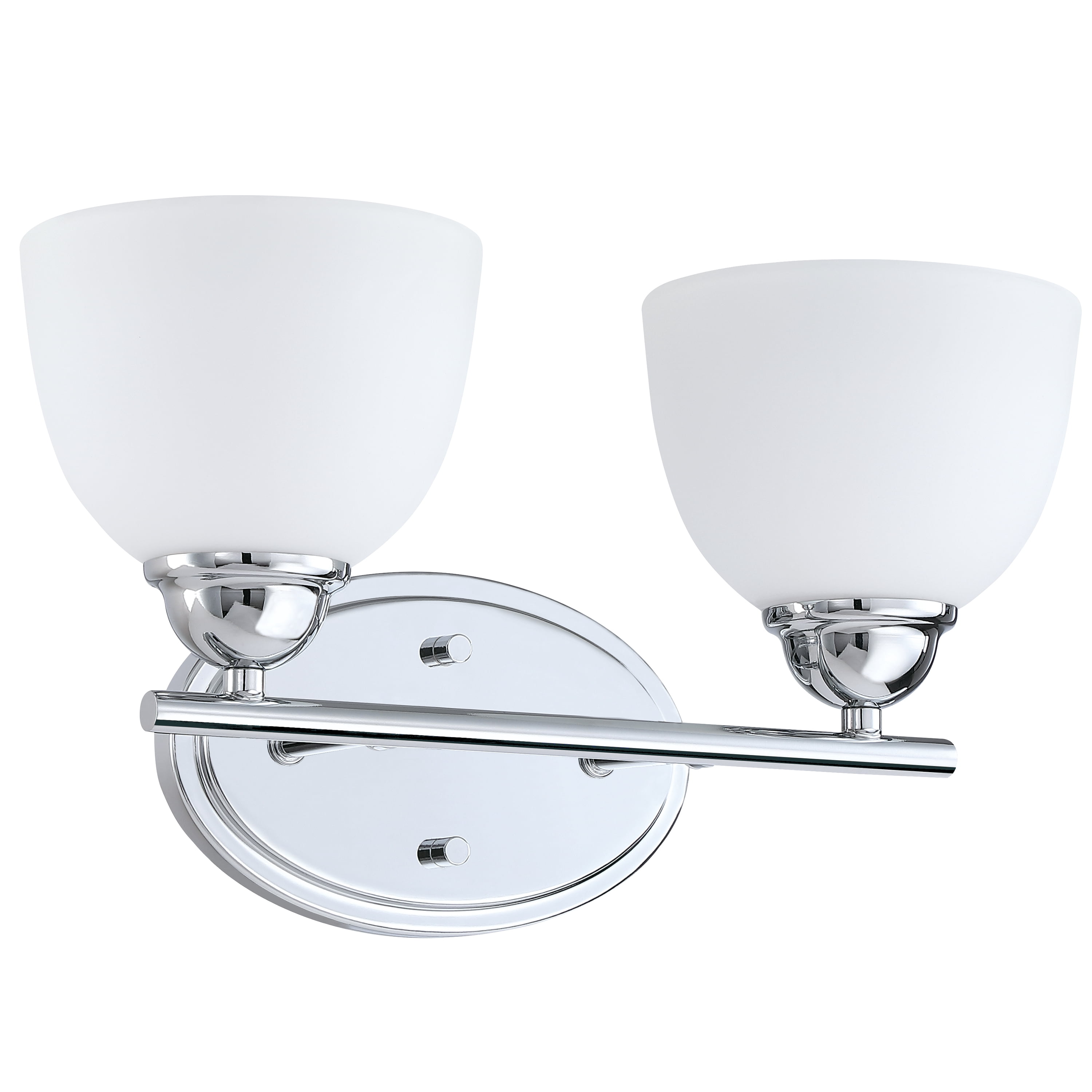 Aspen Creative 62226, Bathroom Vanity 2 Lights Fixture, 15" W x 8-3/4" H x 7" D Chrome Finish/Frosted Glass Paint White Inside