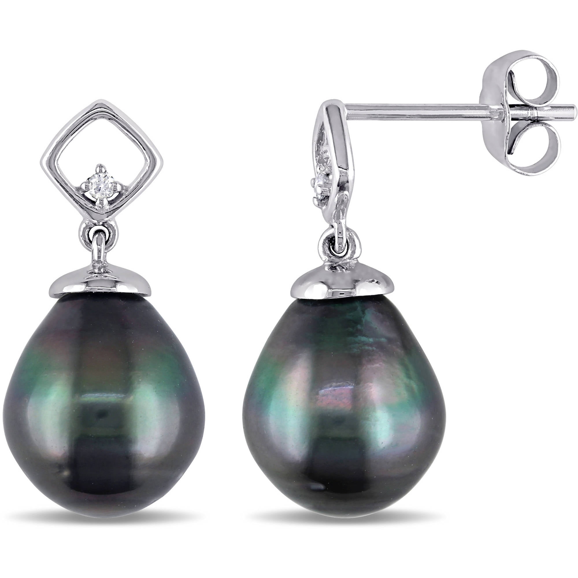 8-8.5mm Black Drop Tahitian Pearl and Diamond-Accent 10kt White Gold ...