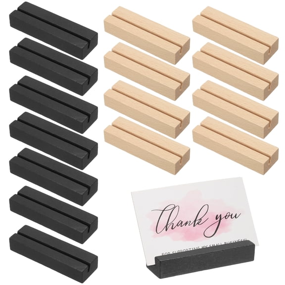 Uxcell Wood Place Card Holders, 16 Pcs Rustic Cards Display Stands for Food Signs, Wood Color/Black