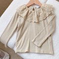 thumbnail image 1 of Spring Children's Blouse Girls' Doll Collar Ruffle Hem Base Shirt Long Sleeved T-shirt Fashionable Inner Layer Kid's Clothing, 1 of 6