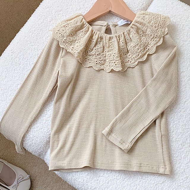 Spring Children's Blouse Girls' Doll Collar Ruffle Hem Base Shirt Long Sleeved T-shirt Fashionable Inner Layer Kid's Clothing