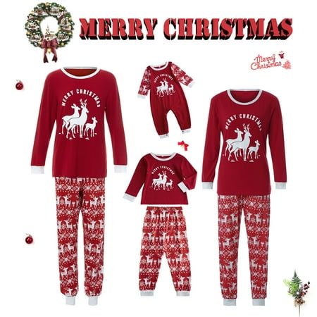 

Christmas Family Matching Pajamas Set Deer Printed Tops+Pants Holiday Loungewear Sleepwear Pjs Set for Adult Kids Baby