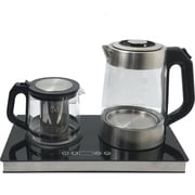 Electric Cordless Tea Maker Samovar Stainless Steel Glass Double Kettle Smart Keep Warm Tray Plate Boil Dry Protection Rotating