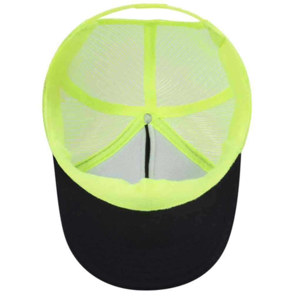 Couver 5 Panel High Crown Back Split Mesh Polyester Foam Trucker Hat, Black Neon Yellow, 12 Count