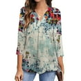 thumbnail image 2 of LEAVINGSUO Womens Tops Long Sleeve Clearance Fashion Woman V Neck Three Quarter 3/4Sleeve T Shirt Printing Blouse Tops Sweatshirt, 2 of 6