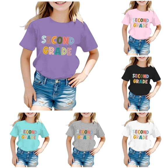 Trendfront Girls First Day of 2nd Grade Shirt Retro Groovy Second Grade T Shirt Cute Crewneck Short Sleeve Back to School Toddler Outfit Welcome Class Student Top