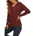 thumbnail image 4 of UKAP Women V Neck Buttons Sleeve Knitwear Lady Long Sleeve Soft Basic Knit Lightweight Fall Pullover Sweater Plus Size, 4 of 5
