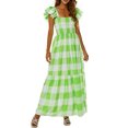 thumbnail image 3 of SAYOO Vestido bohemio de verano para mujer, vestido bohemio largo fruncido con manga a cuadros SAYOO  Moda, 3 of 10
