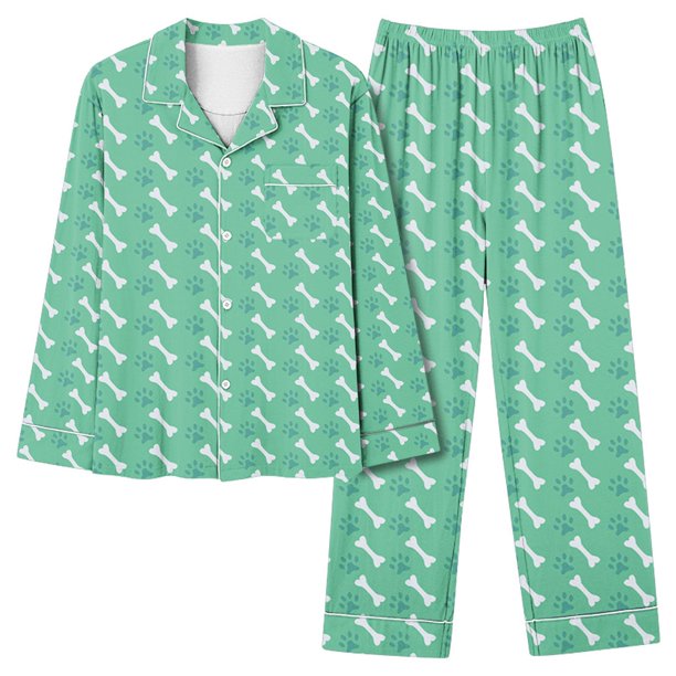Puntoco Conjunto de pijama cómodo para mujer Conjunto de pijama estampado con bolsillo para uso diario en casa
