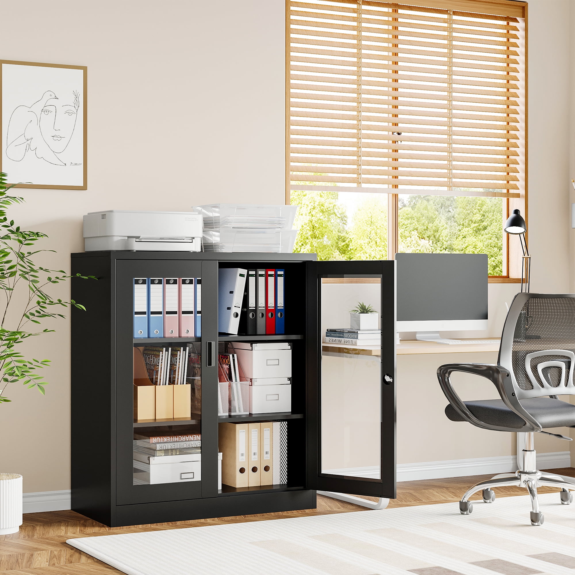 STANI 35.4"H Metal Storage Cabinet Steel Office Storage Locker,Black Locking Tool Cabinets for Office,Home, Assembly Required