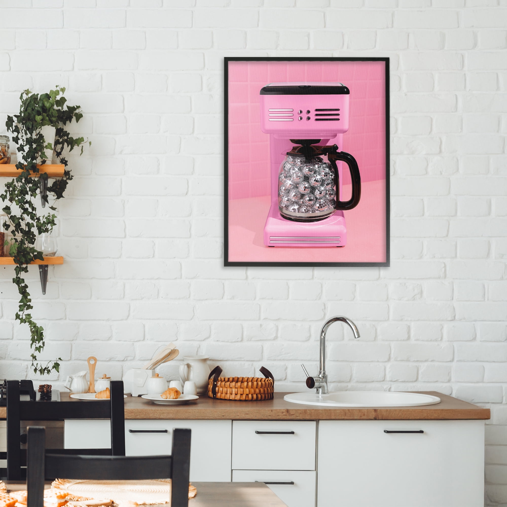Stupell Industries Disco Coffee Over Pink Black Framed Giclee Art, design by LISH Creative