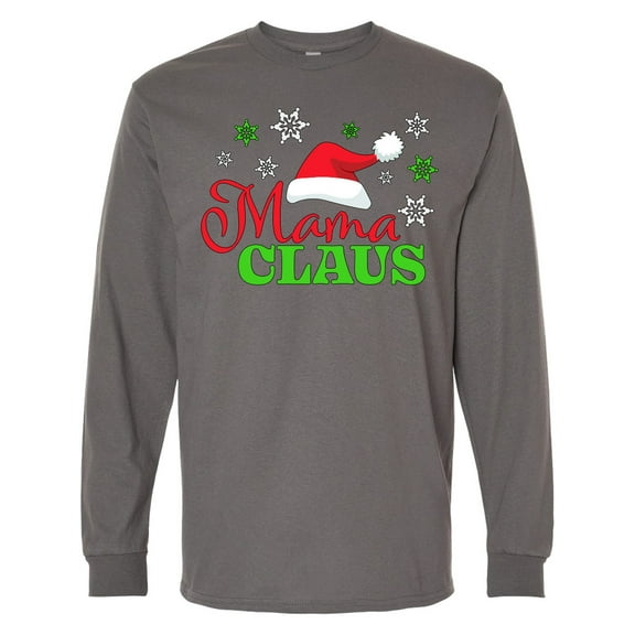 Inktastic Mama Claus with Christmas Santa Hat and Snowflakes Long Sleeve T-Shirt