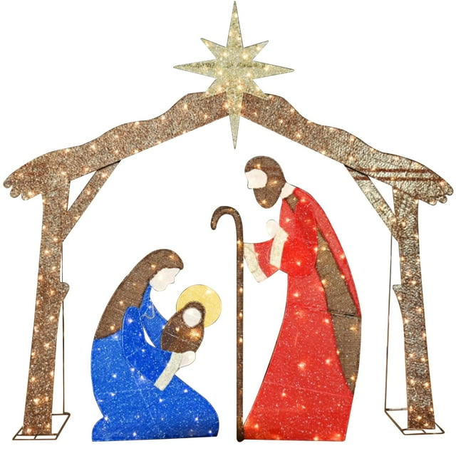 Belén Navideño Iluminado, Decoración De Belén Al Aire Libre, Sagrada Familia para Decoración Navideña De Jardín En El Patio De Navidad (Estilo 1, 27 Cm)