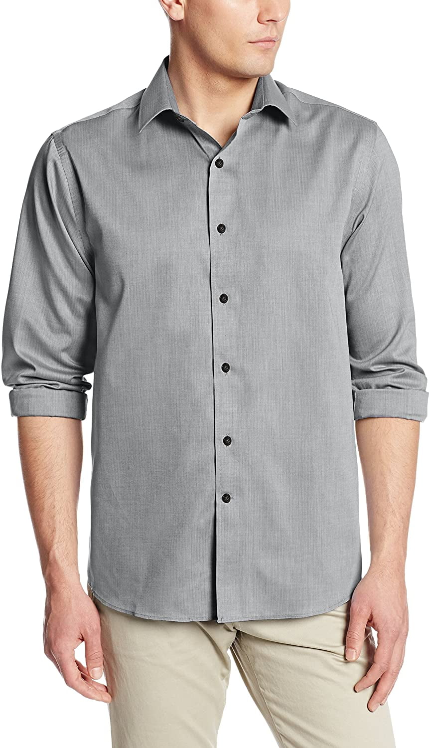 Cutter & Buck Men's Epic Easy Care Mini Herringbone Shirt, Charcoal, Medium Walmart Canada