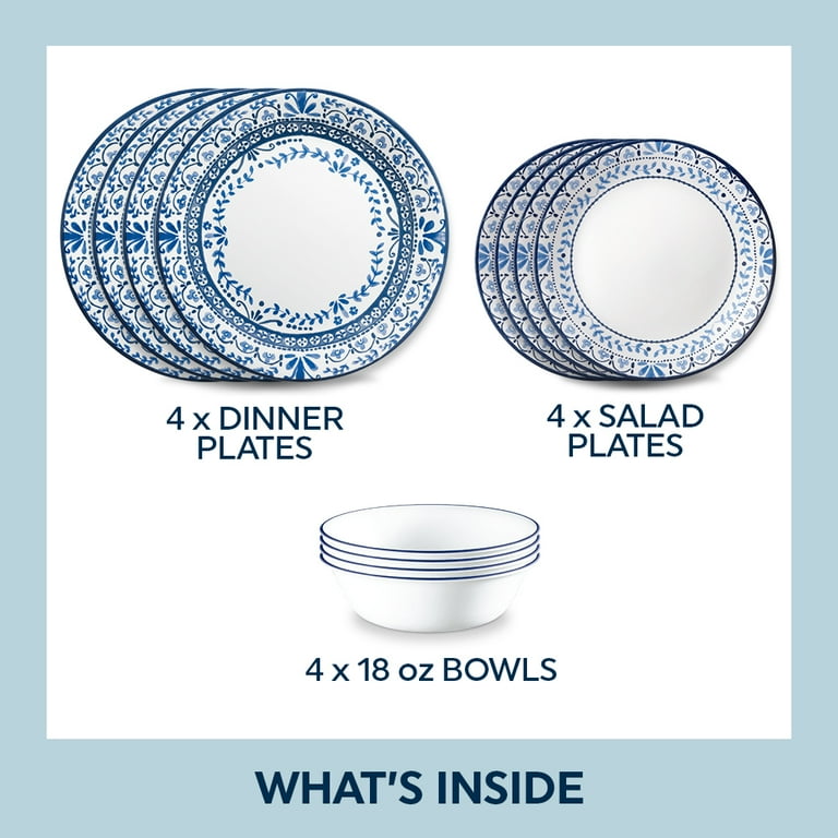 Corelle Portofino 12-Piece Dinnerware Set, Chip Resistant Vitrelle