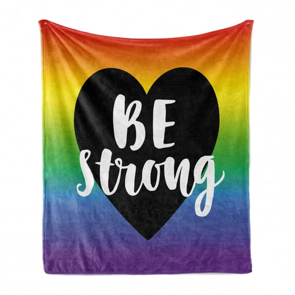 Pride Soft Flannel Fleece Throw Blanket, Be Strong Gay Parade Slogan Freedom Rights Equality Love Theme with a Heart, Cozy Plush for Indoor and Outdoor Use, 50" x 60", Multicolor, by Ambesonne