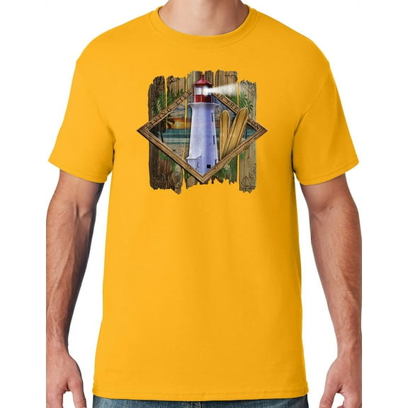 Mens Manu Bay Surf Company SURF LIGHTHOUSE T-shirt, Small Gold