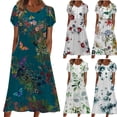 thumbnail image 4 of Dezsed Tshirt Dress for Women Casual Plus Size Summer Midi Dress Boho Floral Print Loose Flowy Long Dresses with Pockets Dark Blue S, 4 of 4