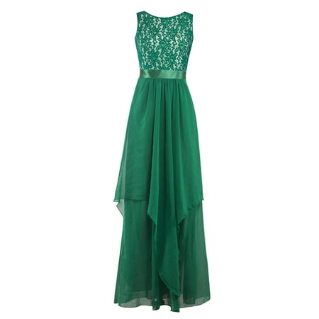 - Elegant Women Lace Chiffon Bridesmaid Dress Sleeveless Maxi Evening Prom Dresses Fashion Ladies Full Length Birthday Party Ball Gowns