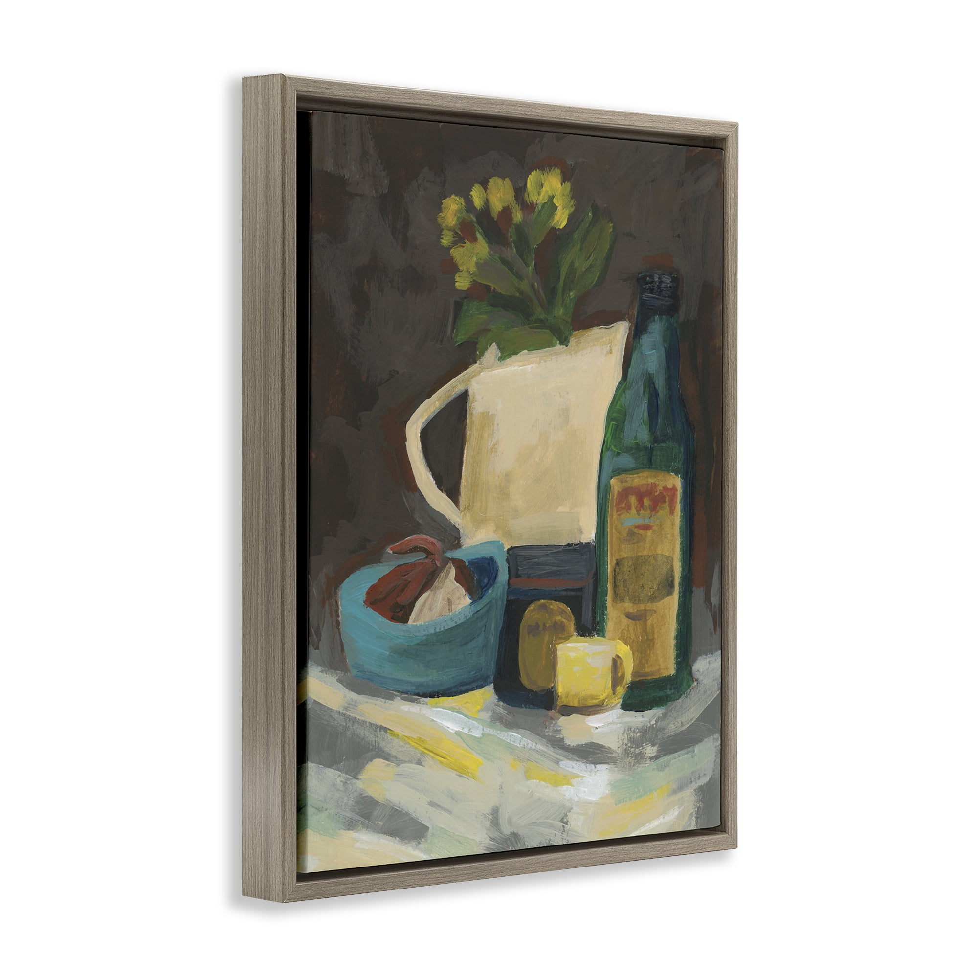 Stupell Industries Impression of Still Life Plants & Flowers Painting Brown Floater Framed Canvas Art Print Wall Art, 25 x 31