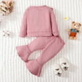 thumbnail image 3 of KIMI BEAR Baby Girls Outfits 18 Months Infant Girl Fall Winter Outfits 24 Months Infant Girl Solid Color Long Sleeve Twistting Pull-Over + Flare Pants 2PCS Set Pink, 3 of 8