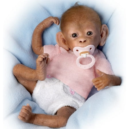 The Ashton - Drake Galleries Coco Lifelike So Truly Real® Baby Girl Monkey Doll Fully Poseable with Soft RealTouch® Vinyl Skin and Hand Applied Hair by Award Winning Doll Artist Linda Murray 16"Inches