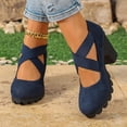 thumbnail image 6 of Busydd Womens Dress Shoes Trendy Flock Chunky and Block Heel Shoes Casual Criss Cross Strap Round Toe Shoes 35, 6 of 9