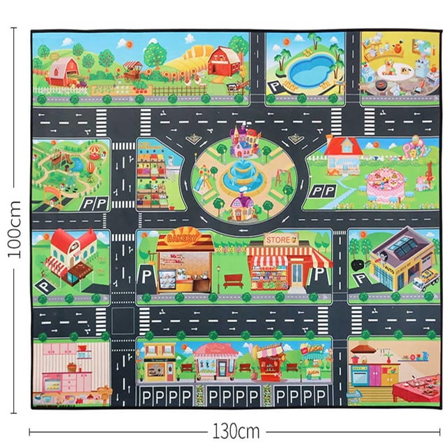 Alfombra antideslizante de tráfico de carretera para niños, tapete de juego de simulación, mapa de estacionamiento de Ciudad de coche, regalos para niños y niñas (sin coches)