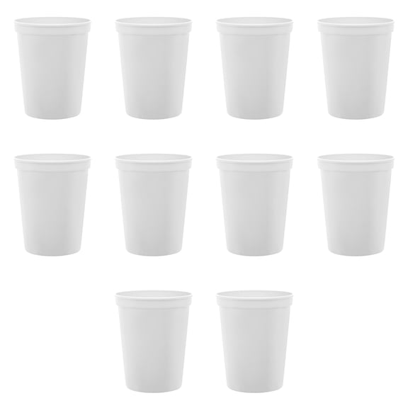 Reusable Plastic Cups 16 oz Set of 10, Bulk Pack - For Birthdays, Weddings, Beach, Parties - White