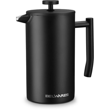 Belwares French Press Coffee Maker, Double Wall Stainless Steel with Extra Filters, 34 Oz (Best Travel Coffee Press)