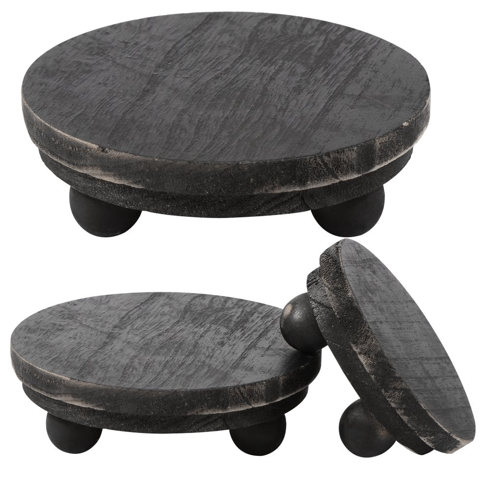 LINGXIANSENG 3-Piece Wooden Display Risers Set - Round Pedestal Stands For Plants, Candles, Decor | 5", 6", 8" Diameter | Rustic Home & Kitchen Organizer (Black) - View #5
