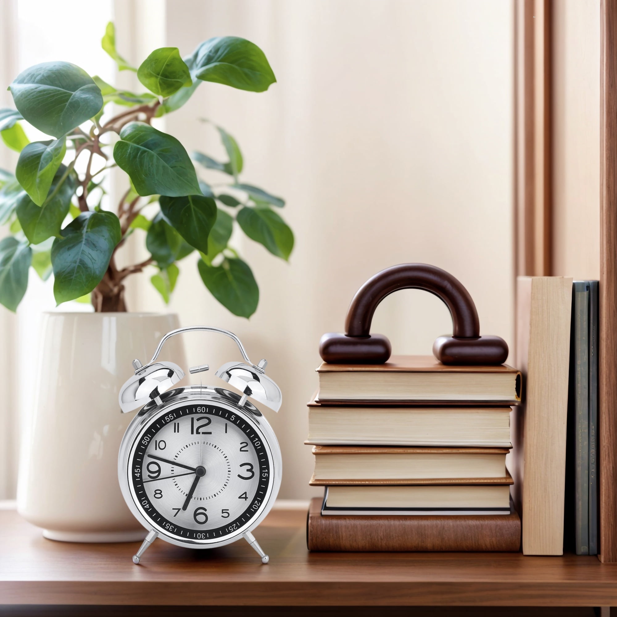 Unique Bargains Loud Bell Sound Metal Mechanical Alarm Clock Silver 4.5"L x 2.2"W x 6.3"H