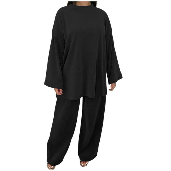 FAIWAD 2 Piece Corduroy Set for Women Long Sleeve Tunic Tops and Elastic Waist Jogger Pants Tracksuit