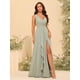 thumbnail image 5 of Vestido de dama de honor ROSETOO plisado largo de gasa con cuello en V y abertura, 5 of 7