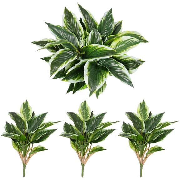 3PCS Artificial Tropical Green Plants – 15.75" Fake Hostas Outdoor Artificial Plants, UV Resistant, Faux Green Leaf Stems for Porch, Patio, Balcony, Garden Planter or Indoor Décor
