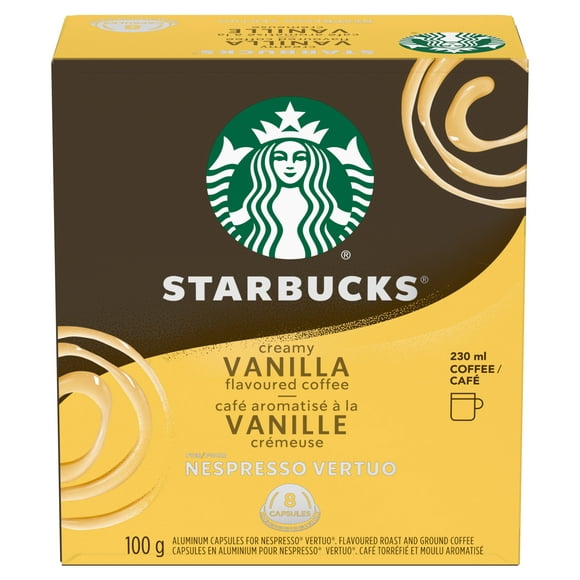 STARBUCKS Creamy Vanilla for NESPRESSO VERTUO, Flavoured Blonde Roast Coffee, Sweet Vanilla And Biscuit Notes, Arabica Coffee, Recyclable Capsules Through NESPRESSO Recycling System 100.000, 100g