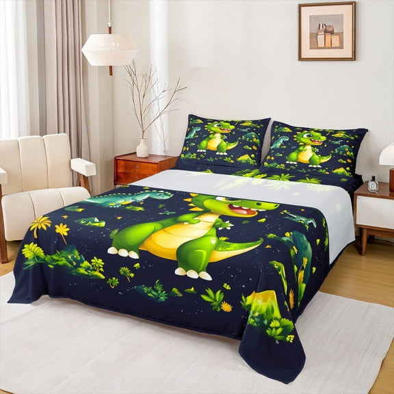 Castle Fairy Cute Dino Twin Sheet Sets,Jungle Wildlife Dinosaur Bedding