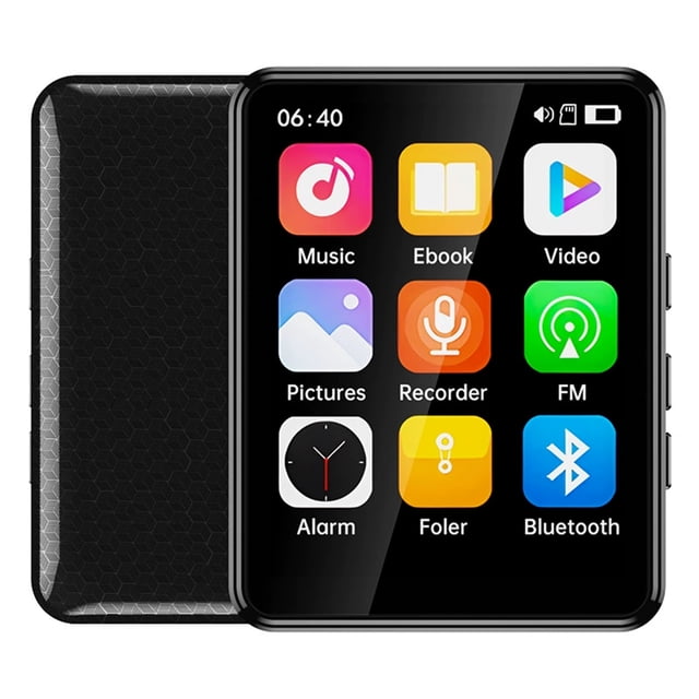 Bearachild Reproductor MP3, Bluetooth – Pantalla táctil, función de grabación Hi-Fi integrada, resistente al agua, fácil de usar, portátil Cables de audio/vídeo Negro 8GB