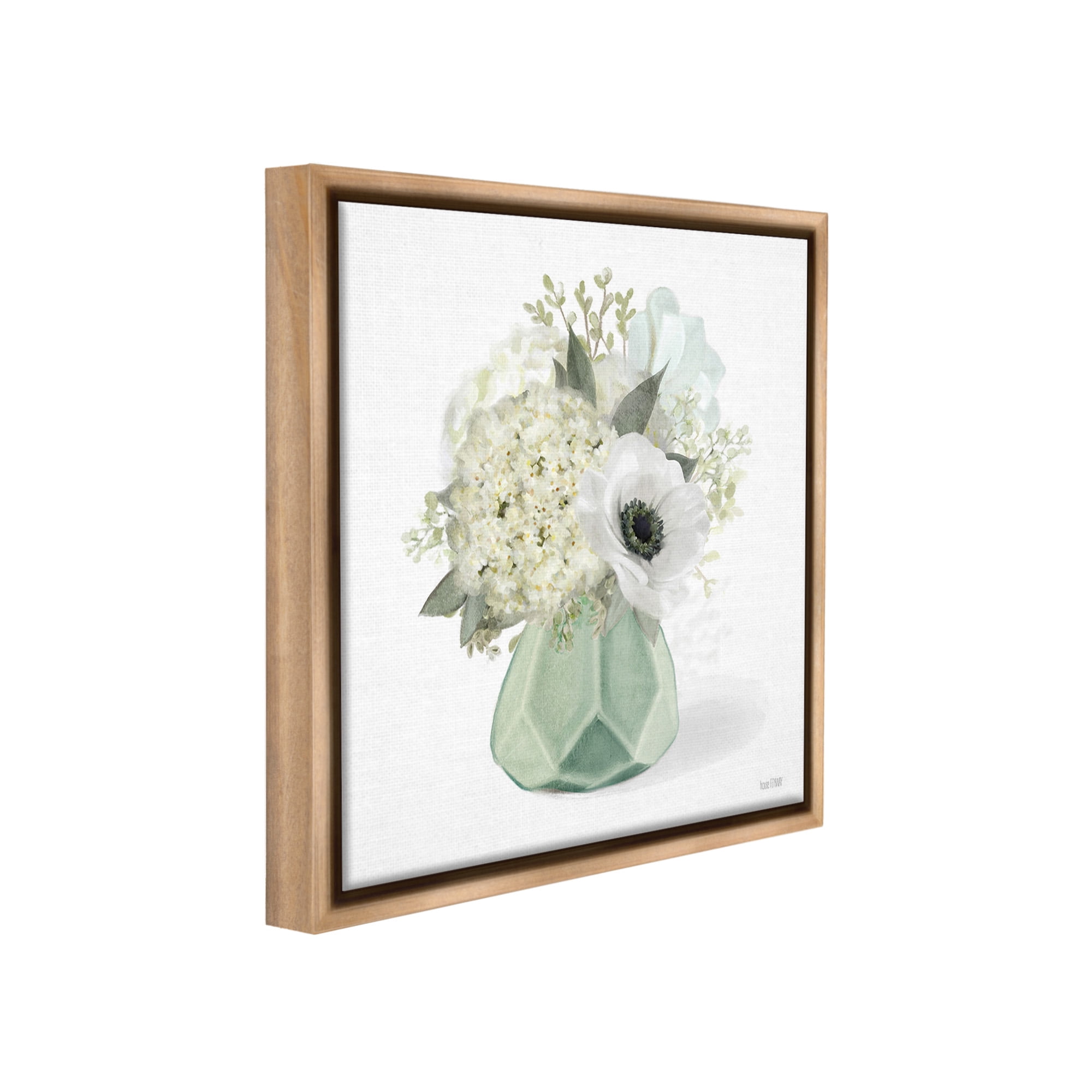Stupell Industries Bouquet in Geometric Vase Botanical & Floral Painting Brown Floater Framed Canvas Art Print Wall Art, 25 x 25