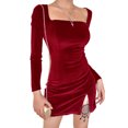 thumbnail image 2 of ITFABS Women's Solid Color Long Sleeve Dress Autumn Bodycon Mini Dress, 2 of 2