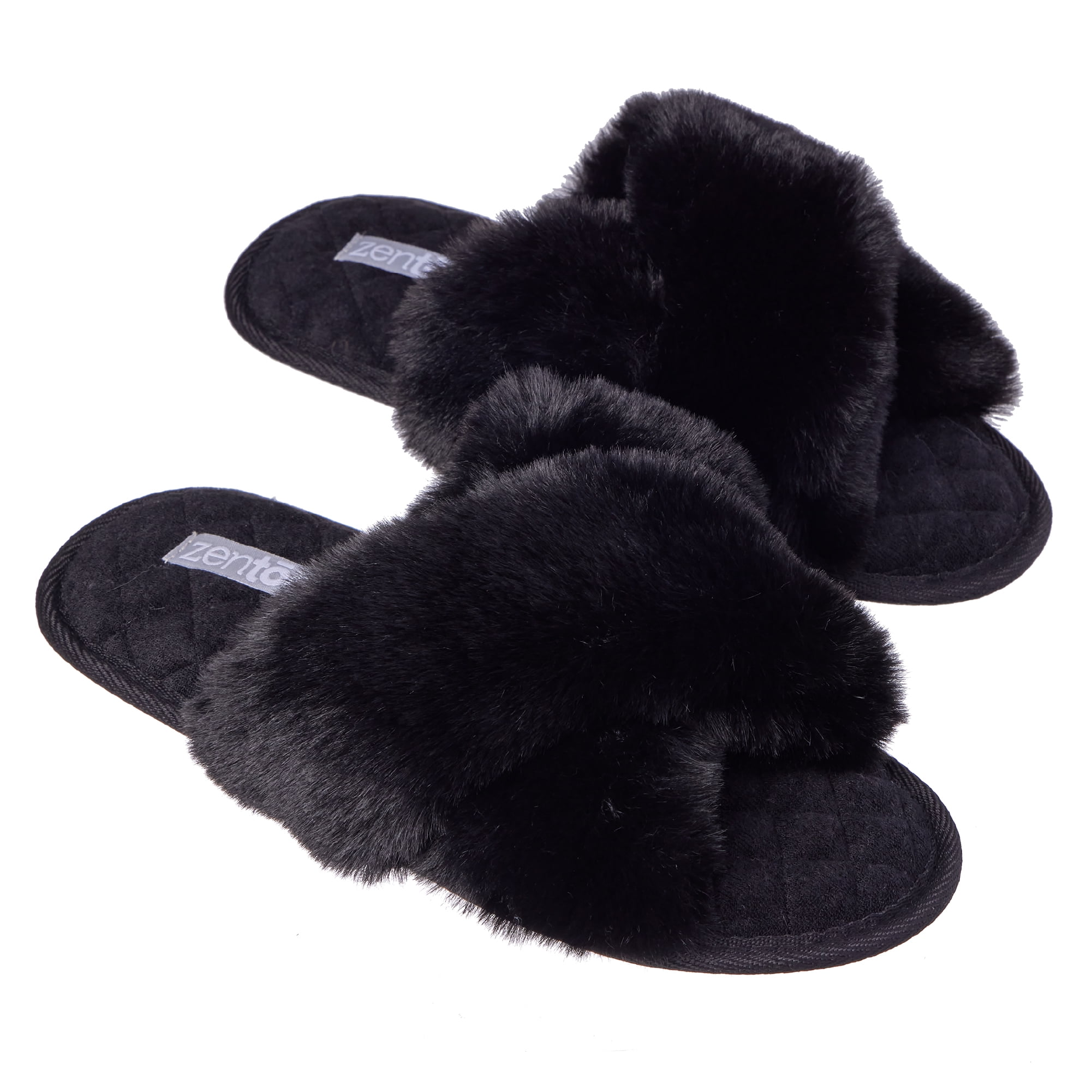 black fur slip ons