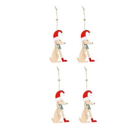 

4Pcs Wooden Dog Pendant Wooden Crafts for Home Wall Christmas Tree Decoration